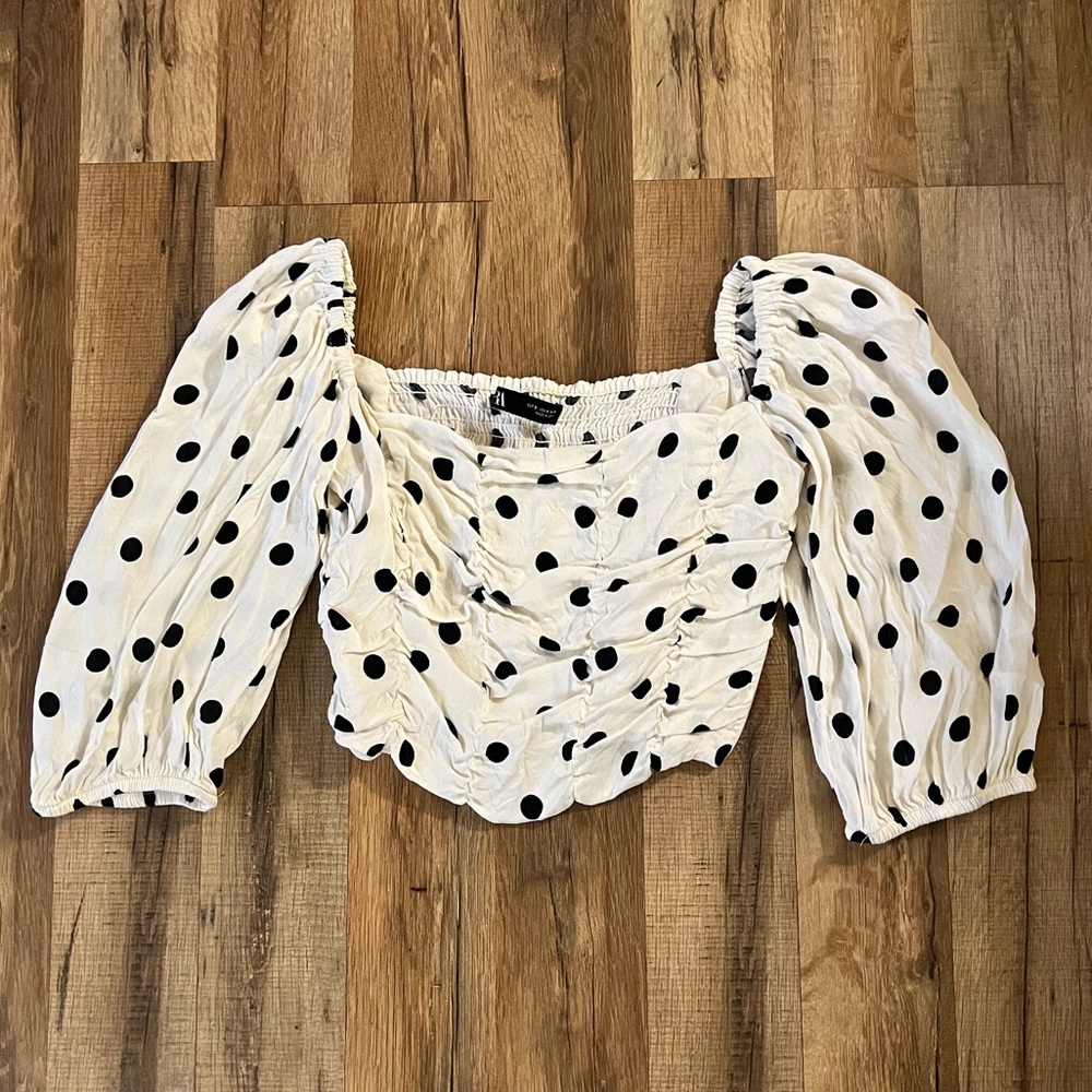 Zara Polka Dot Puff Sleeve Cropped Top